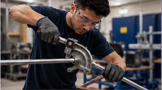 Student practicing conduit bending