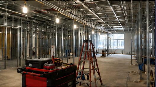 Commercial rough-in construction jobsite